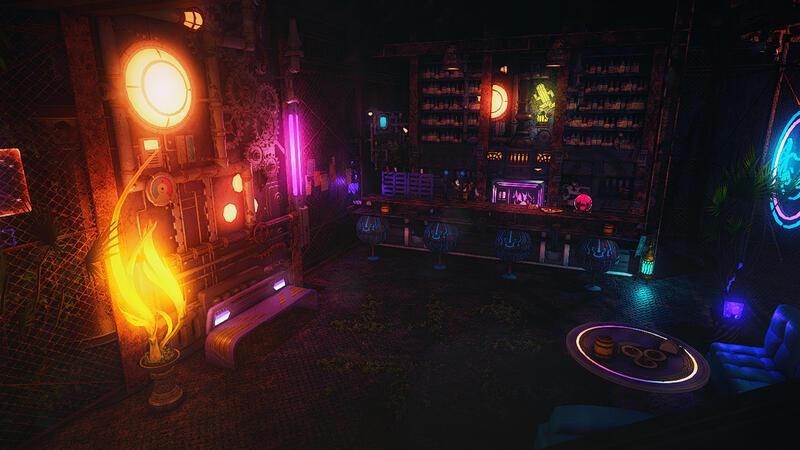 Cyberpunk hideout bar